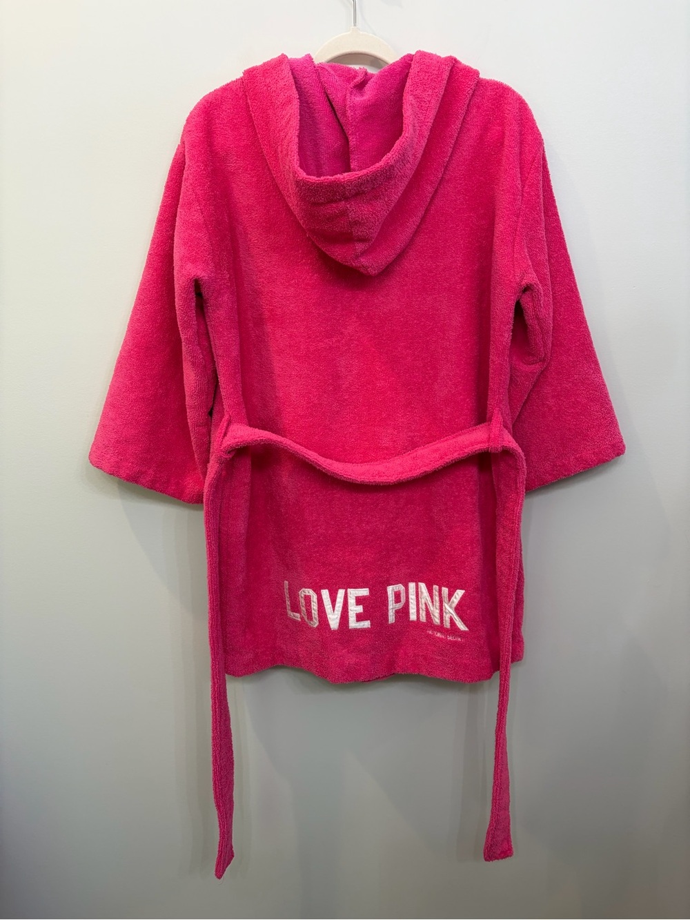 PINK Victoria’s Secret Terrycloth Hooded Robe  Y2K Spell Out LOVE PINK XS/S Rare